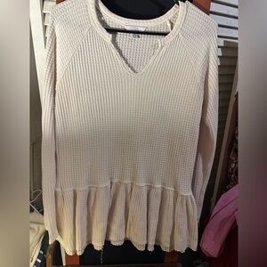 Cream Waffle Knit Women's Top
